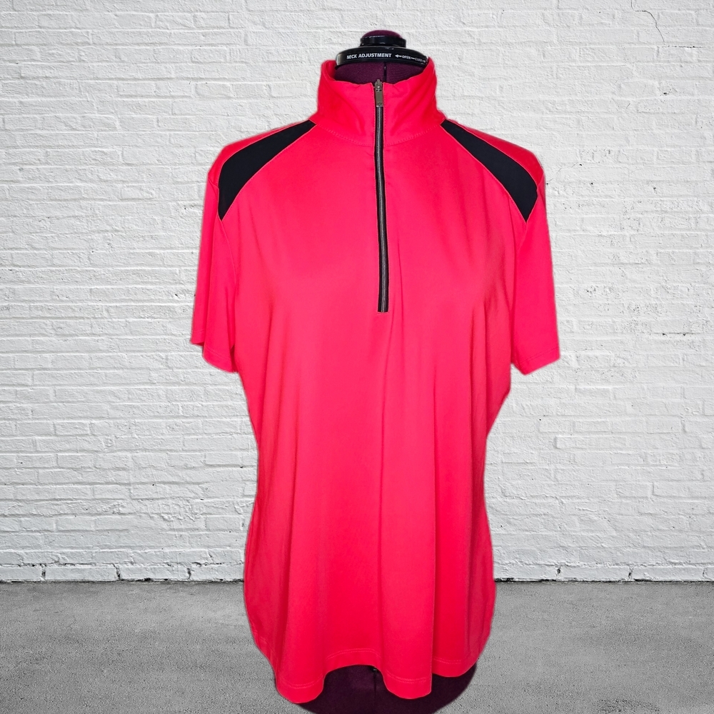 Tail 1/4 Zip Neck Polo Golf Athletic Pink Black Accents Womens Short Sleeve Top